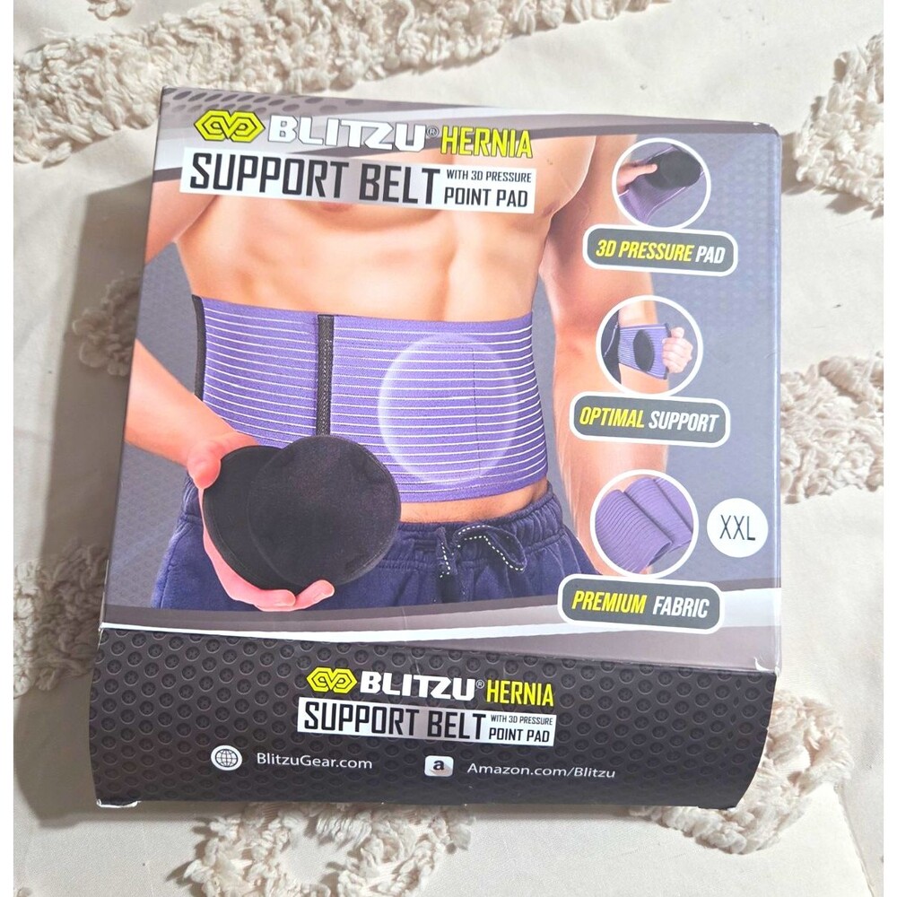 BLITZU Umbilical Hernia Support Belt w/ Pressure Pad, Adjustable, XXL Blue